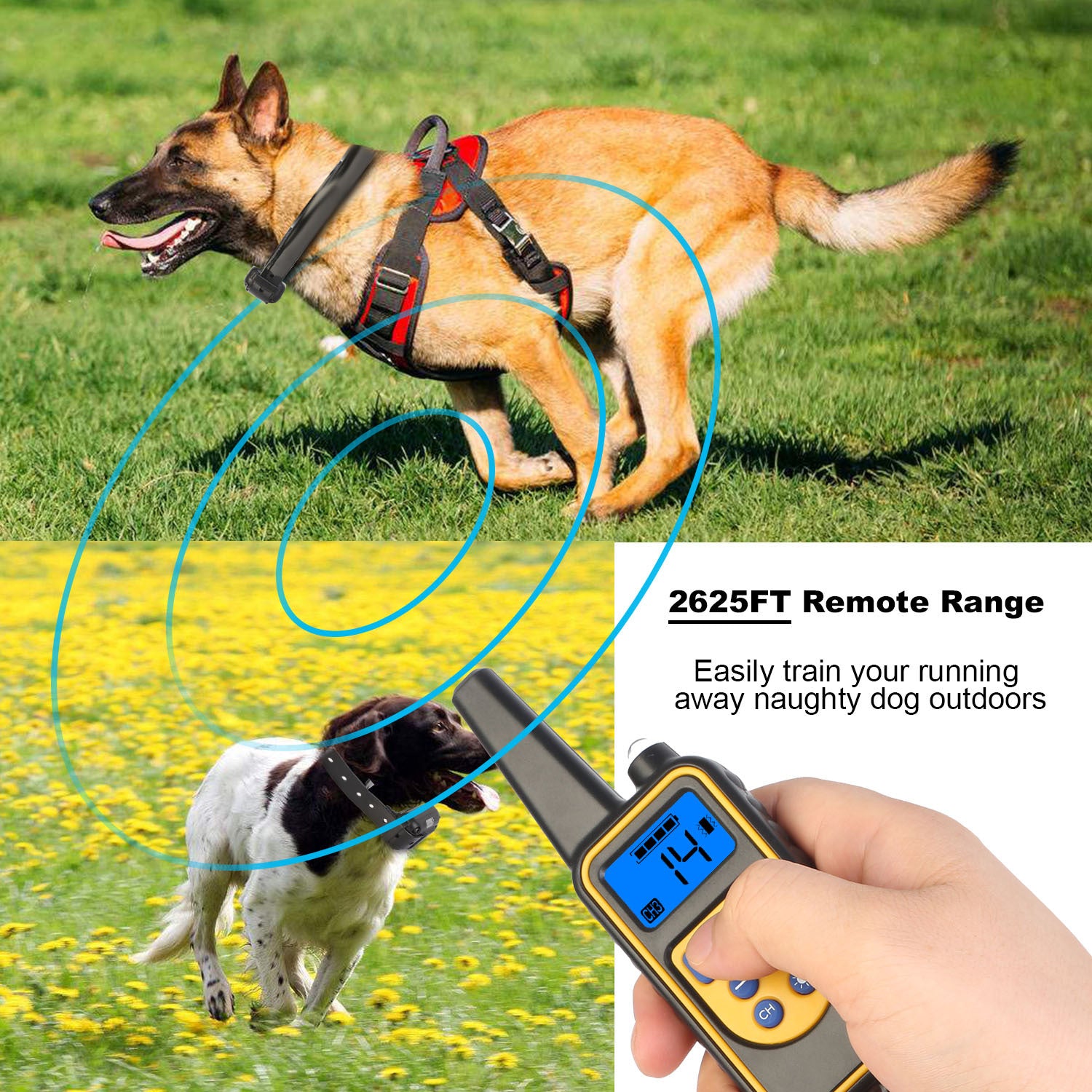 1Pc Dog Training Collar With Remote  IP67 Waterproof Pet Trainer 300mAh Rechargeable 875 Yard Remote Control 4 Modes Adjustable Level