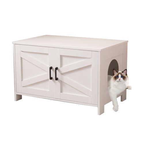 Cat Litter Box Enclosure, Litter Box Furniture Hidden With Barn Door, Wooden Cat Washroom Furniture, Cat House, End Table, Fit Most Of Litter Box