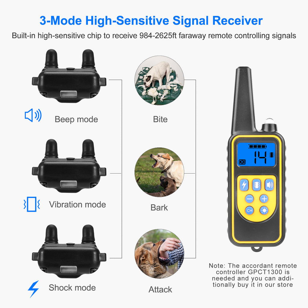 1Pc Dog Training Collar With Remote  IP67 Waterproof Pet Trainer 300mAh Rechargeable 875 Yard Remote Control 4 Modes Adjustable Level